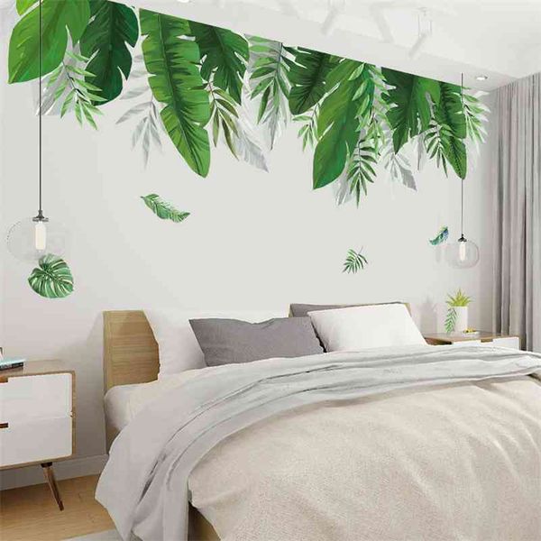 Plantas tropicais Folha de banana adesivos de parede para sala de estar Quarto Eco-friendly vinil decalques de parede arte Murais Poster Home Decor 210705