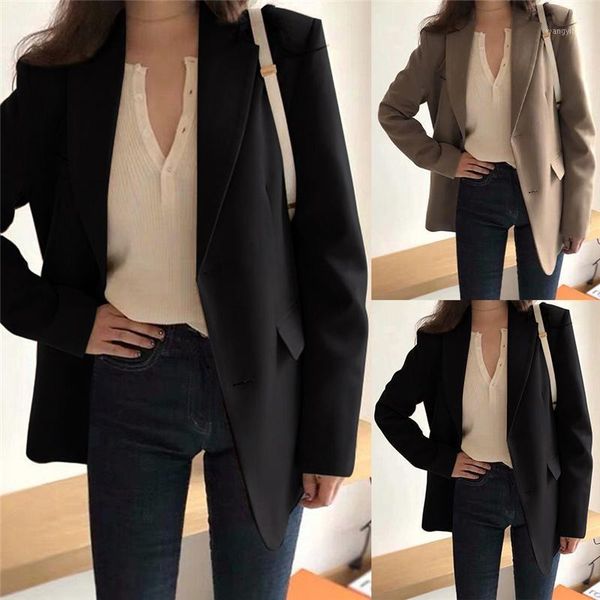 

spring fashion blazer jacket women casual pockets long sleeve work suit coat office lady solid slim blazers 2021, White;black