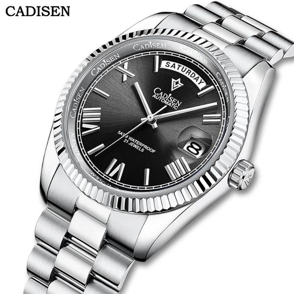 

wristwatches cadisen 2021 japan miyota movement men watch automatic mechanical luxury sapphire glass day date 50m waterproof wrist, Slivery;brown