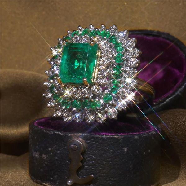 

wedding rings classic fashion green zircon white crystal micro-set ring engagement party gathering ladies luxury jewelry x313, Slivery;golden