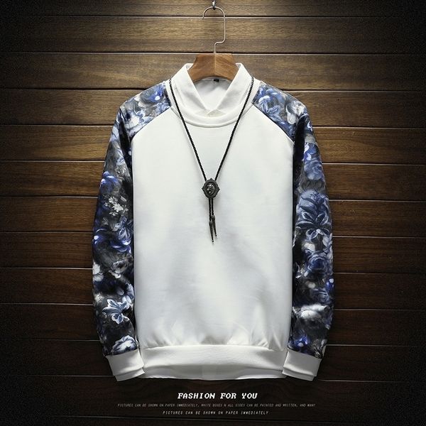 Männer Sweatshirt Floral Gedruckt Streetwear Moletom Masculino Sweatshirts Sudadera Hombre Männliche Pullover Patchwork Sweatshirts homme 201112