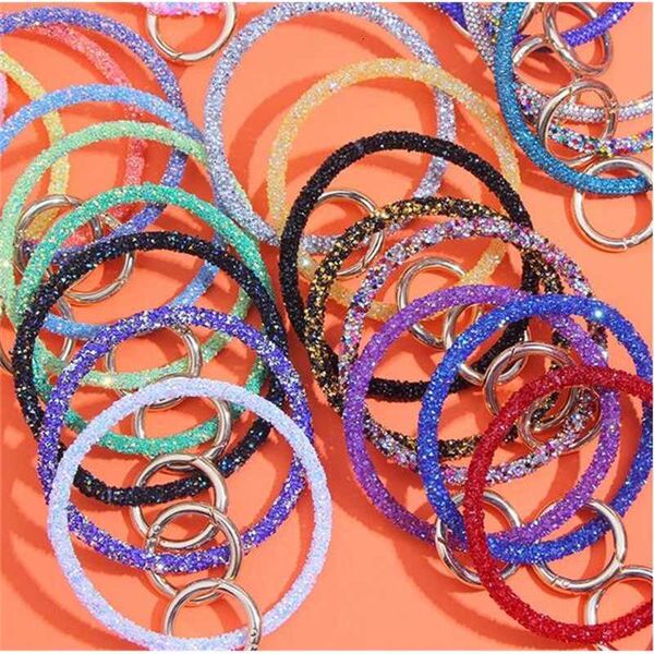 

keychain bracelet key diamond sequin keyring silicone women circle wristlet car keychains ring wrist strap, Red;brown