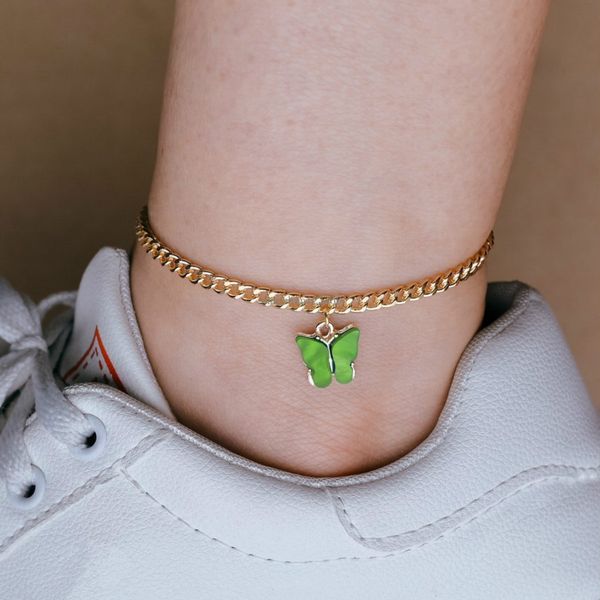 

Gold chains Butterfly anklet chain summer beach gold Ankle Chain foot bracelet fashion jewelry will and sandy gift, Red;blue
