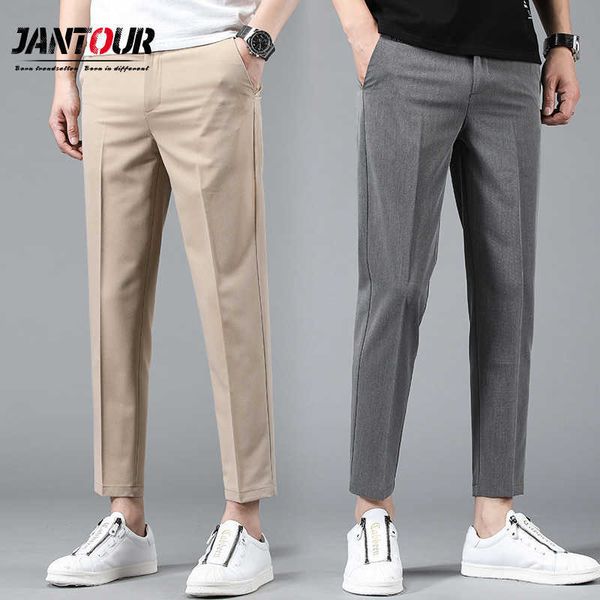 Jantour marca negócio terno calças homens casual forma formal fit primavera verão masculino escritório clássico tornozelo comprimento reto calças 210702