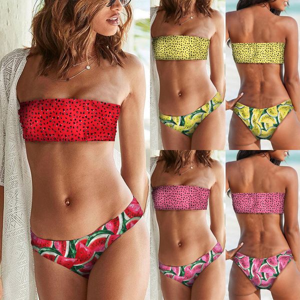 

2021 bikini watermelon printed bra double-sided pants swimsuit bikini, Red;black