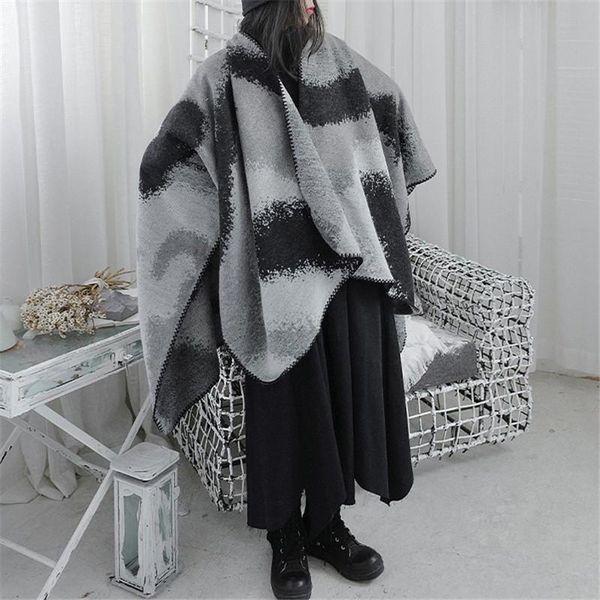 

scarves yourseason 2021 women japan style imitation cashmere double sided scarf black ladies shwal tie dye designer, Blue;gray