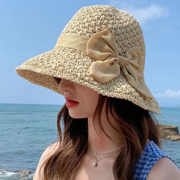 

wide brim hats 2021 womens hand-made straw summer panama anti-uv sun visor beach women floppy foldable female travel outdoor hat, Blue;gray