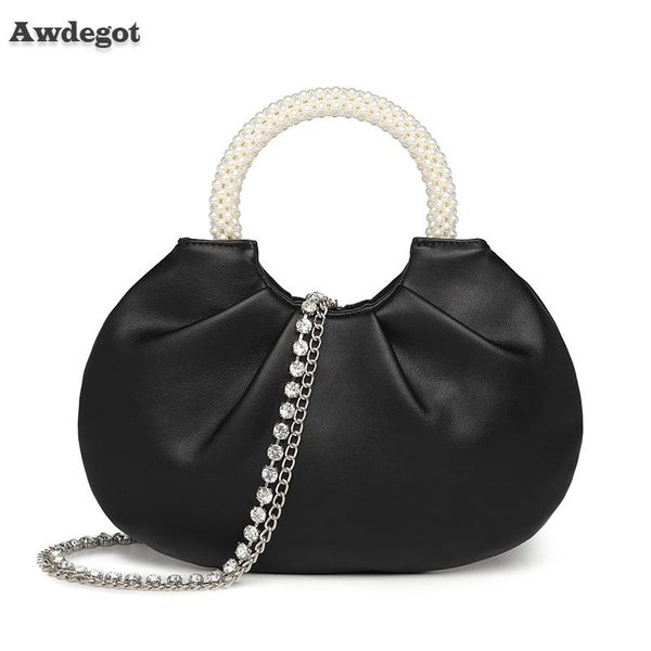 

evening bags crystal chain luxury clutch for women shoulder handbag rhinestone ladies purse wedding party pouch pearl handle