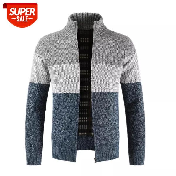 

dropshipping negizber 2019 winter sweater men patchwork slim fit stand collar thick fleece cardigan men fashion warm sweater #ha8m, White;black