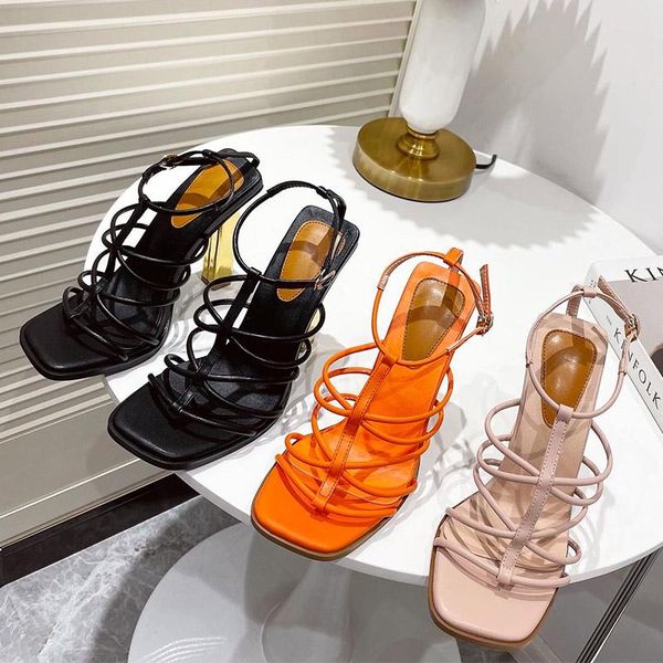 

dress shoes 2021fahsion woman pumps buckle strap high heels square toe ladies stiletto narrow band women sandals party gladiator, Black