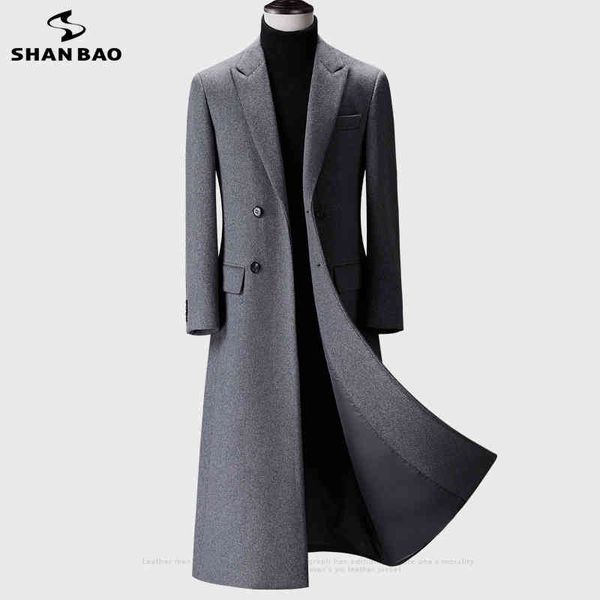

2021 winter over the knee long men's fashion slim luxury busins gentle youth thick warm wool coat, Black;brown