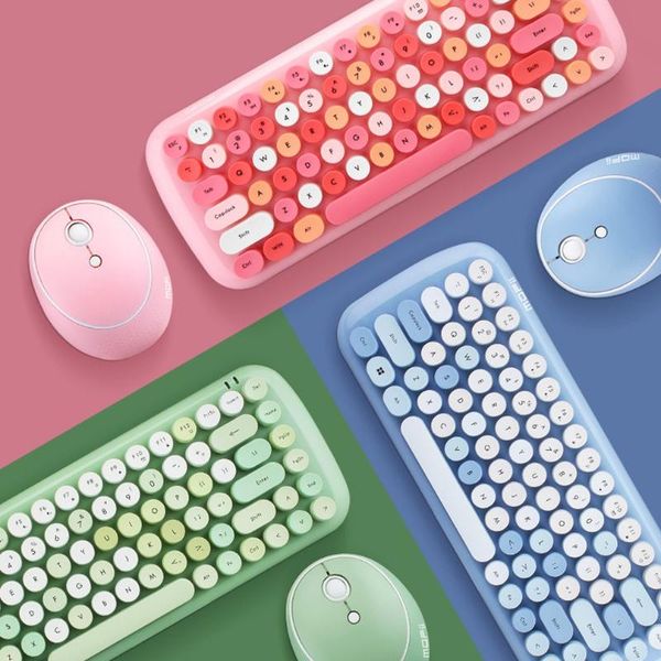 

keyboard mouse combos wireless bluetooth-compatible 2.4g 1600dpi position retro colorful 84 round keys