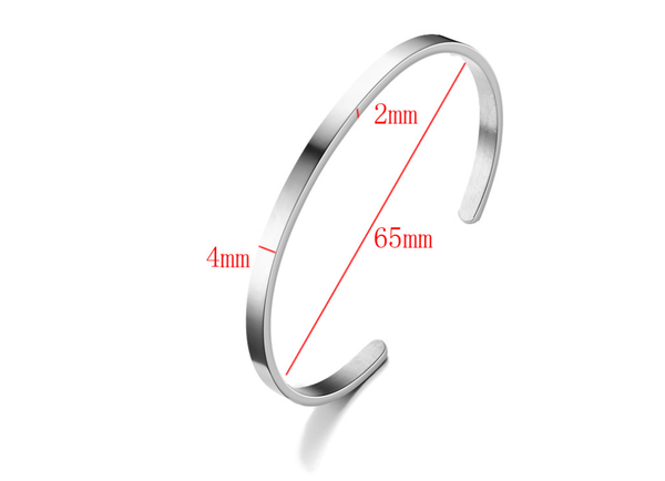 

bangle 6mm open adjustable c-shaped stainless steel bracelet titanium female engraved logo text, Black