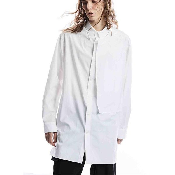 

men's casual shirts style shirt pure white personality shoulder decoration design long loose large size, White;black