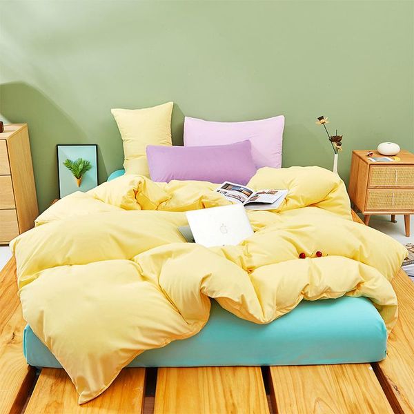 

bedding sets 2021 soild color comfort cover set ab double side  king size yellow with blue and purple