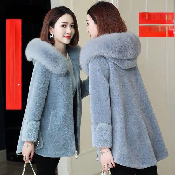 

women's fur & faux women winter clothing fashion jacket female casual real coat warm sheep shearing outwear natural wool coats x101, Black