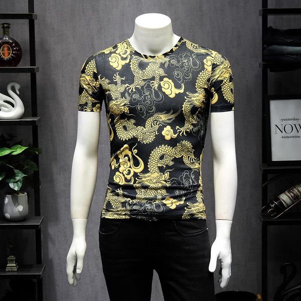 

men's t-shirts chinese brand great designer lucky dragons pattern tshirt short sleeve summer sale male clothing t18509, White;black