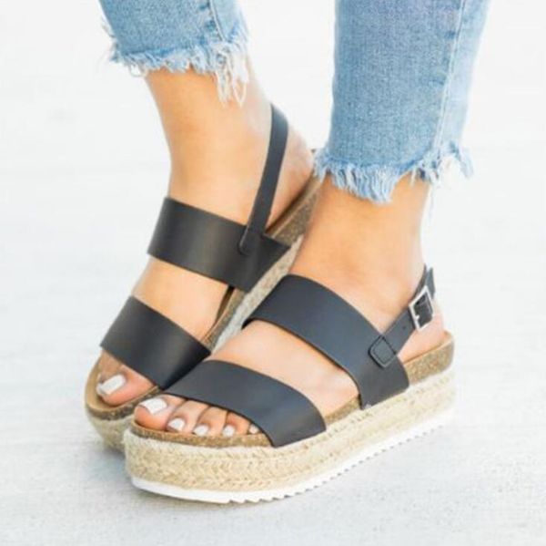 

sandals women wedges summer shoes pumps high heels sandals 2021 buckle strap chaussures femme platform sandalia feminina, Black