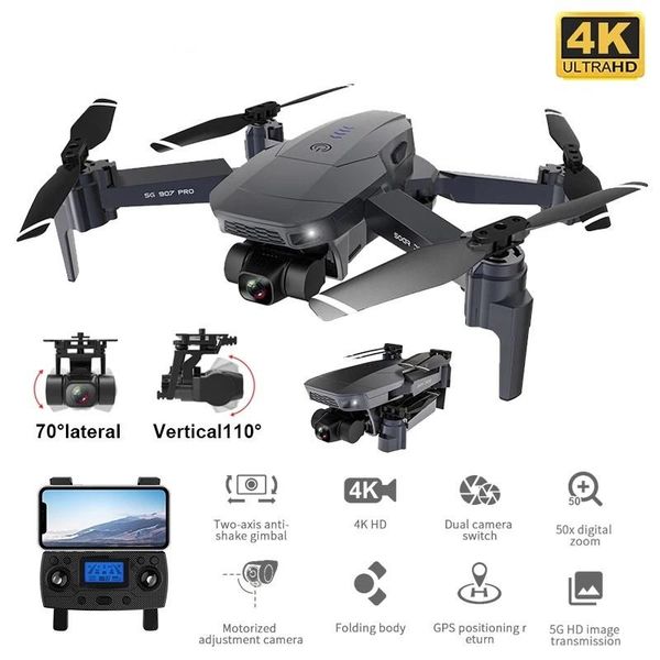 

drones sg907 pro 2-axis gimbal camera 5g wifi 4k hd mechanical rc distance 800m mv features