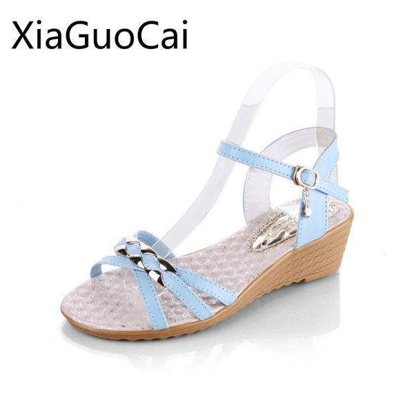 

summer women wedges sandals low-heeled word buckle roman female platform sandals women wedges beach, Black