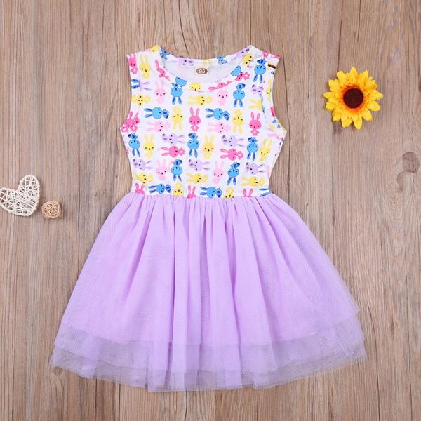 

girl's dresses kids dress girls cartoon print round collar sleeveless one-piece sundress for summer fall, purple, Red;yellow