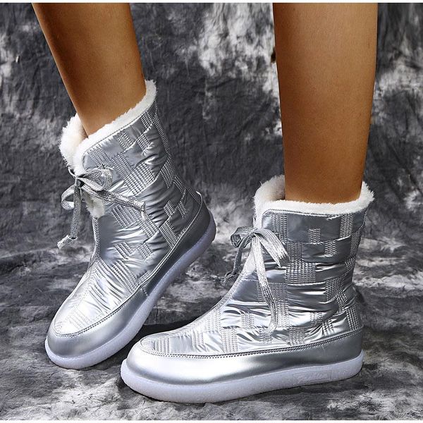 

boots women snow winter casual shoes ladies warm plush fashion ankle female comfortable patent leather lace up woman, Black