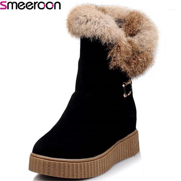 

boots smeeroon 2021 arrival ankle for women round toe winter snow slip on comfortable platform shoes woman black11, Black