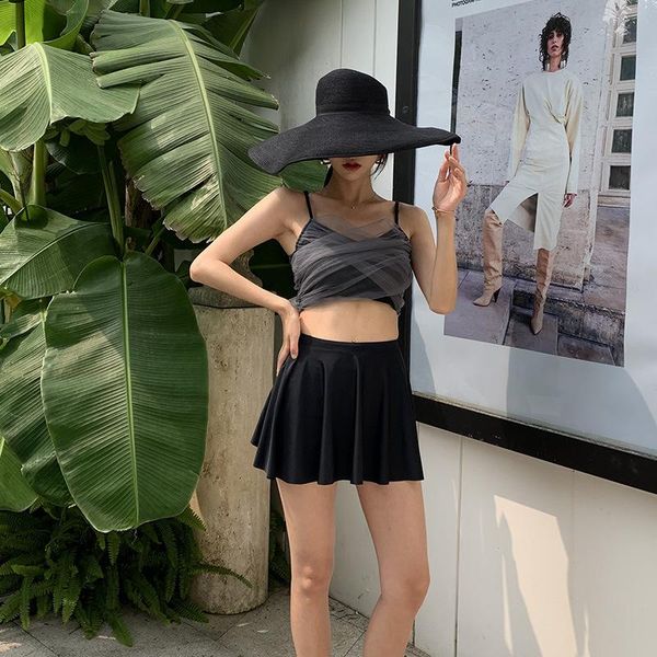 

one-piece suits xiaoxiangfeng three piece swimsuit women's split skirt style flat angle small chest gathered spring