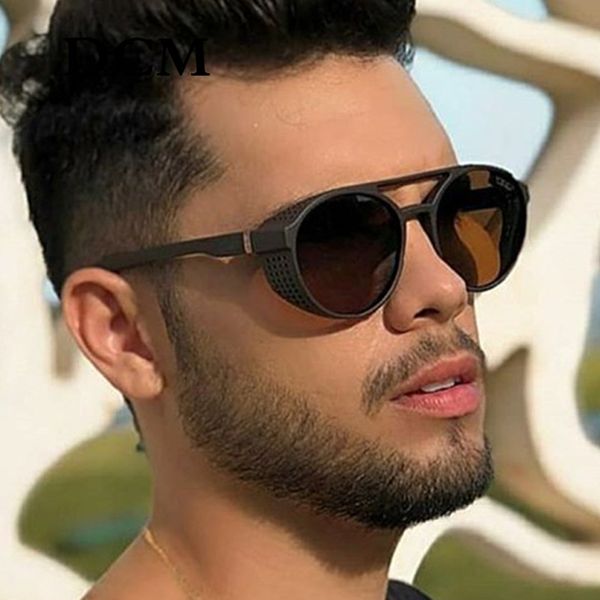 

lx brand dcm retro steampunk sunglasses mens luxury brand designer retro round men sun glasses driving masculino oculos de sol uv400, White;black