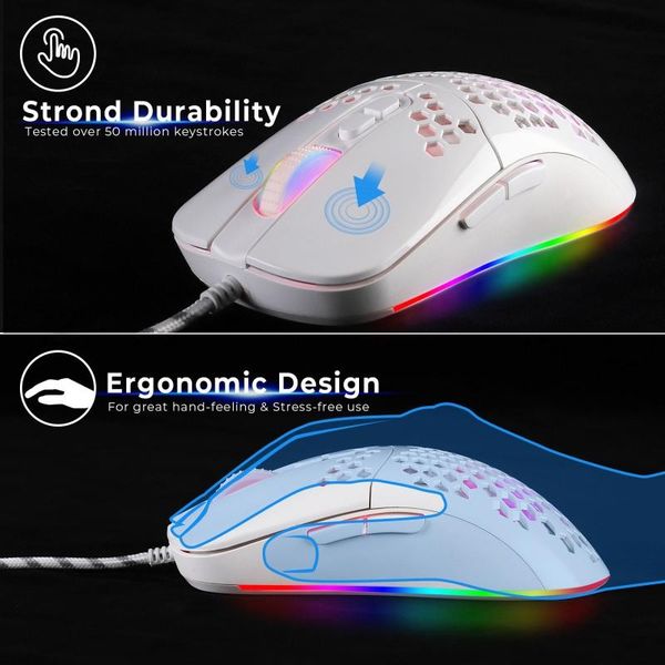

mice type c wired lightweight gaming mouse honeycomb 7 buttons 7200dpi backlit x5qc