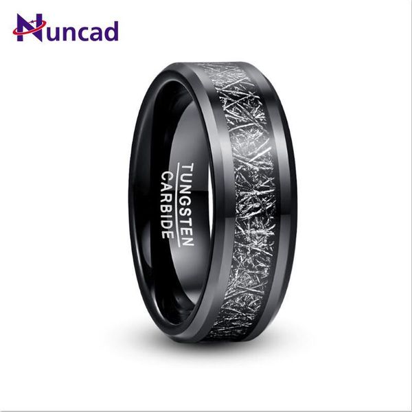 

wedding rings nuncad 8mm men's width tungsten carbide ring electroplated black inlaid imitation vermiculite band, Slivery;golden
