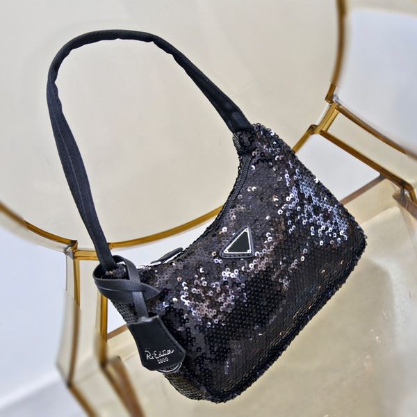 

designer pa women glitter underarm bag luxurys designers bags italy milano reflection handbags black fashion nylon tote half moon shoulder h
