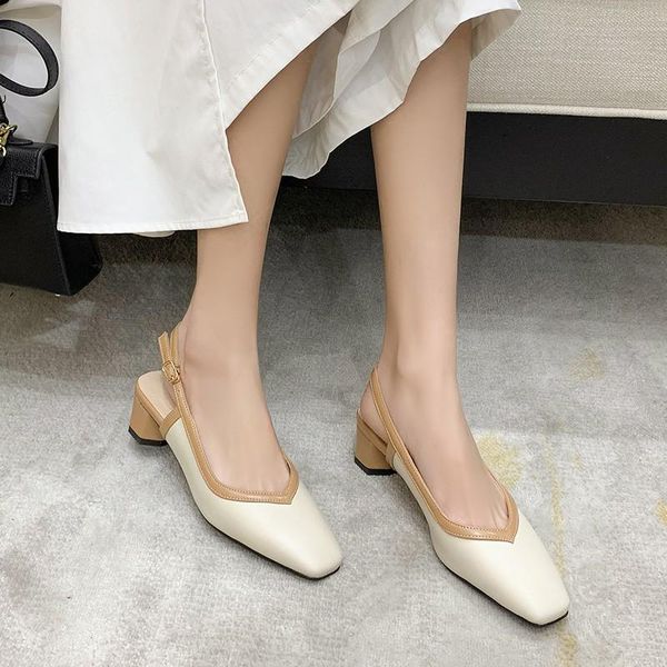 

elegant summer shoes women gladiator sandals new fashion 2021 square toe buckle sweet chunky medium heels pink woman big size 43, Black