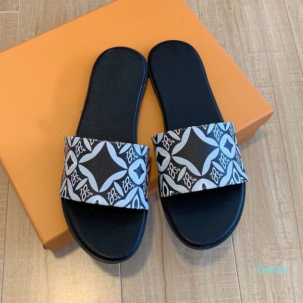 

designer- women printing slipper summer vintage fashion flat heel slides slippers sandals, Black