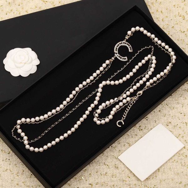 

2022 luxury quality long chain sweater pendant necklace with nature shell beads and genuine leather for women wedding jewelry gift have box, Silver