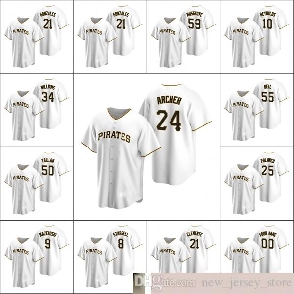 

2020 baseball men #24 chris archer 55 josh bell 5 guillermo heredia gonzales musgrove williams custom women youth white home jersey, Blue;black