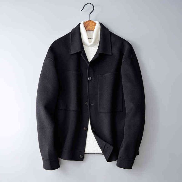

Men's Wool & Blends autumn winter double faced woolen jacket large pocket casual black VFIK