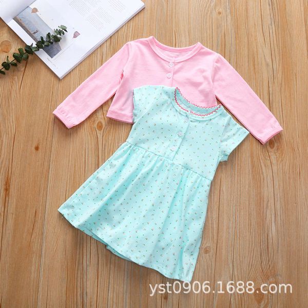 

children's new ins spring / summer 2021 pink shawl print one-piece dress set strides forward, White