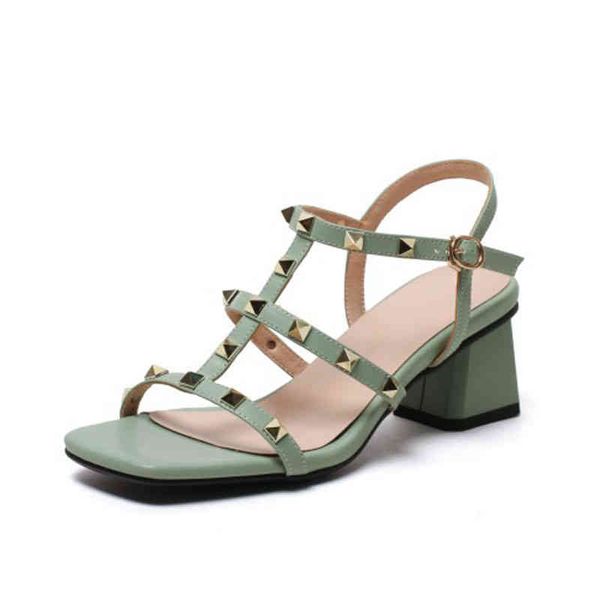

dress shoes summer korean style new high heel chunky open toe rivet all-match sandals women's large size kf0d, Black