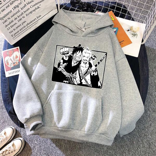 One Piece Print Hoodies Толстовки Harajuku Cool Roronoa Zoro Смешные обезьяны Луффи Друзей Повседневная Аниме Одежда Hoodie Fashion H0910