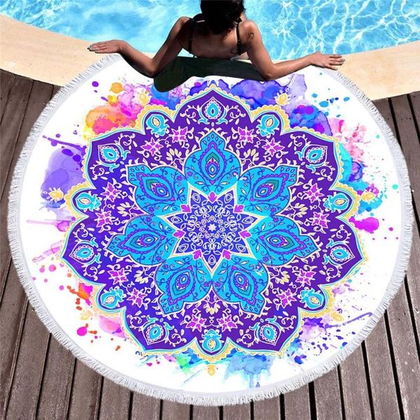 

towel round mancha luo printed large bath microfiber beach ladies mat tassel towels