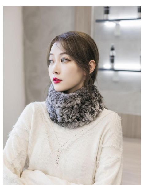 

scarves knitted genuine chinchilla fur ring women real headbands girls luxury lovely wraps, Blue;gray
