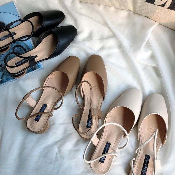 

2021 sandals black shoes for women strappy heels shallow mouth square toe new beige open summer spring comfort closed girls ela