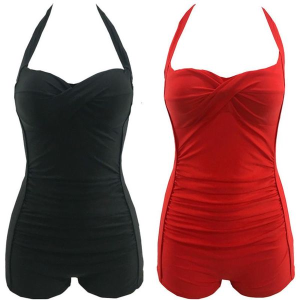 

one-piece suits one piece swimsuit women swimwear solid beachwear push up bathing bodysuits vintage fold summer swimming suit s-3xl