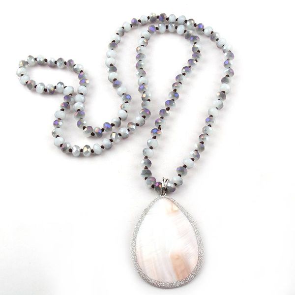 

pendant necklaces moodpc fashion jewelry crystal glass long knotted shell drop necklace for women, Silver