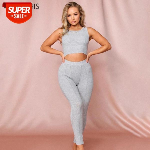 

wannathis casual two piece set women o-neck sleeveless crop and women's pants trousers streetwear tracksuits summer set #t03m, White