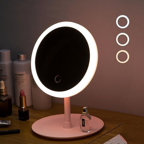 

compact mirrors led light makeup mirror storage face table cosmetic adjustable touch dimmer usb vanity backlit