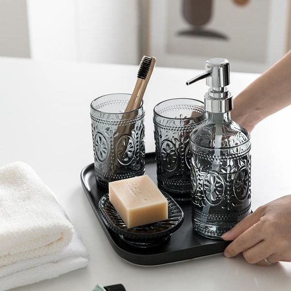 

bath accessory set nordic bathroom brush cup glass soap five-piece holder press lotion dispenser container accessories toiletries