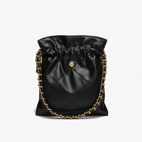 

drawstring mouth bucket bag women's small fragrance chain 2021 early spring new single shoulder diagonal cross leather