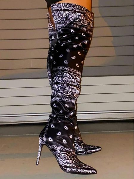 

women stretch suede chunky heel thigh high leather boots new women's over knee high boot lace up high heel long thigh boots shoes, Black